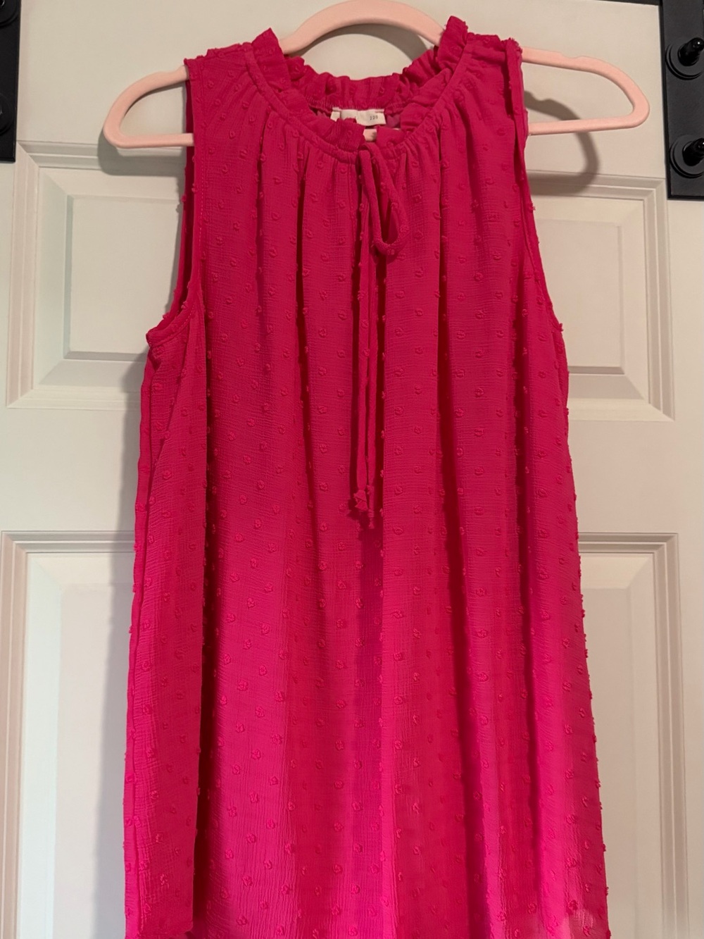 Ruffled Tie-Neck Swiss Dot Camisole - Hot Pink